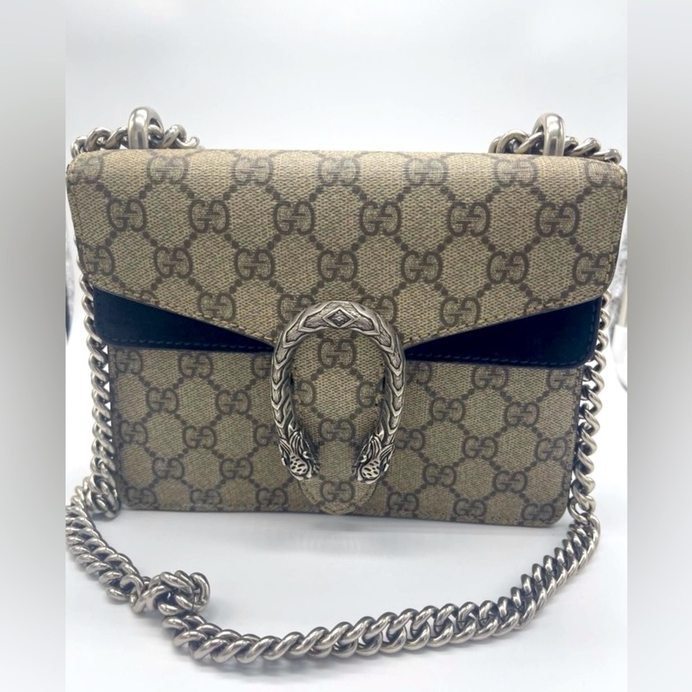 Authentic GUCCI GG Supreme Monogram Small
Dionysus Bag Beige Ebony Black